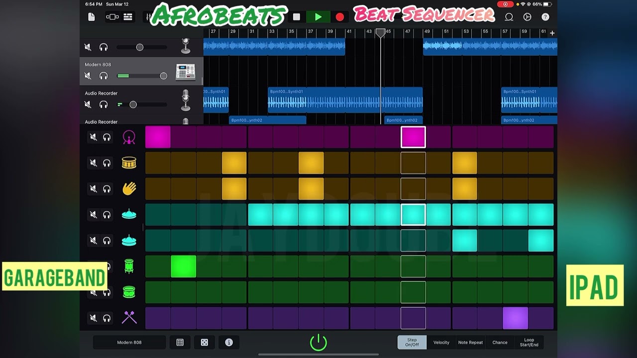 Making Afrobeats Uptempo Dance Drums with Beat Sequencer in GarageBand IPad
